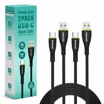 Philco USB to USB C Cable, Type C Charger Cord, 20W Fast Charging USB A to USB C Cable, 4FT Silicone Tangle Free USBC Compatible with iPhone 15, 16, MacBook Pro, iPad Air 4, iPad Pro, Black, 2 Pack