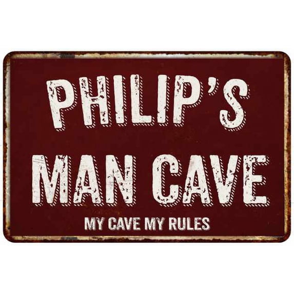 PHILIP'S Man Cave Sign Garage Mancave Decor Accessories Signs Vintage Retro Rustic Tin Wall Art Name Home Beer Dads Gift 8 x 12 Matte Finish Metal 108120003334