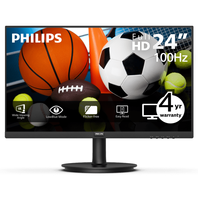 PHILIPS 241V8LBS 24" Frameless Full HD (1920 x 1080) 100Hz Monitor, VESA, HDMI x1, VGA Port x1, Eye Care, 4 Year Advance Replacement Warranty