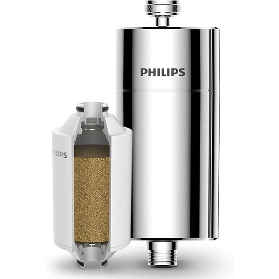 PHILIPS 3-Stage Shower Water Filter with NSF-Certified KDF Media, Reduces Chlorine,Heavy Metals & Impurities, Large Filtration Capacity, High Pressure, Easy to Install, Improves Skin & Hair, Chrome