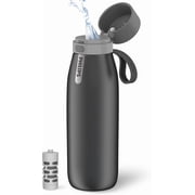 PHILIPS 32oz Filtered Insulated Water Bottle, 304 Stainless Steel Reusable Tumbler, BPA Free Leak Proof Lid, Hot Cold Retention, Filter Reduces Chlorine & Odor, Lasts 2 Months or 40 Gallons, Gray