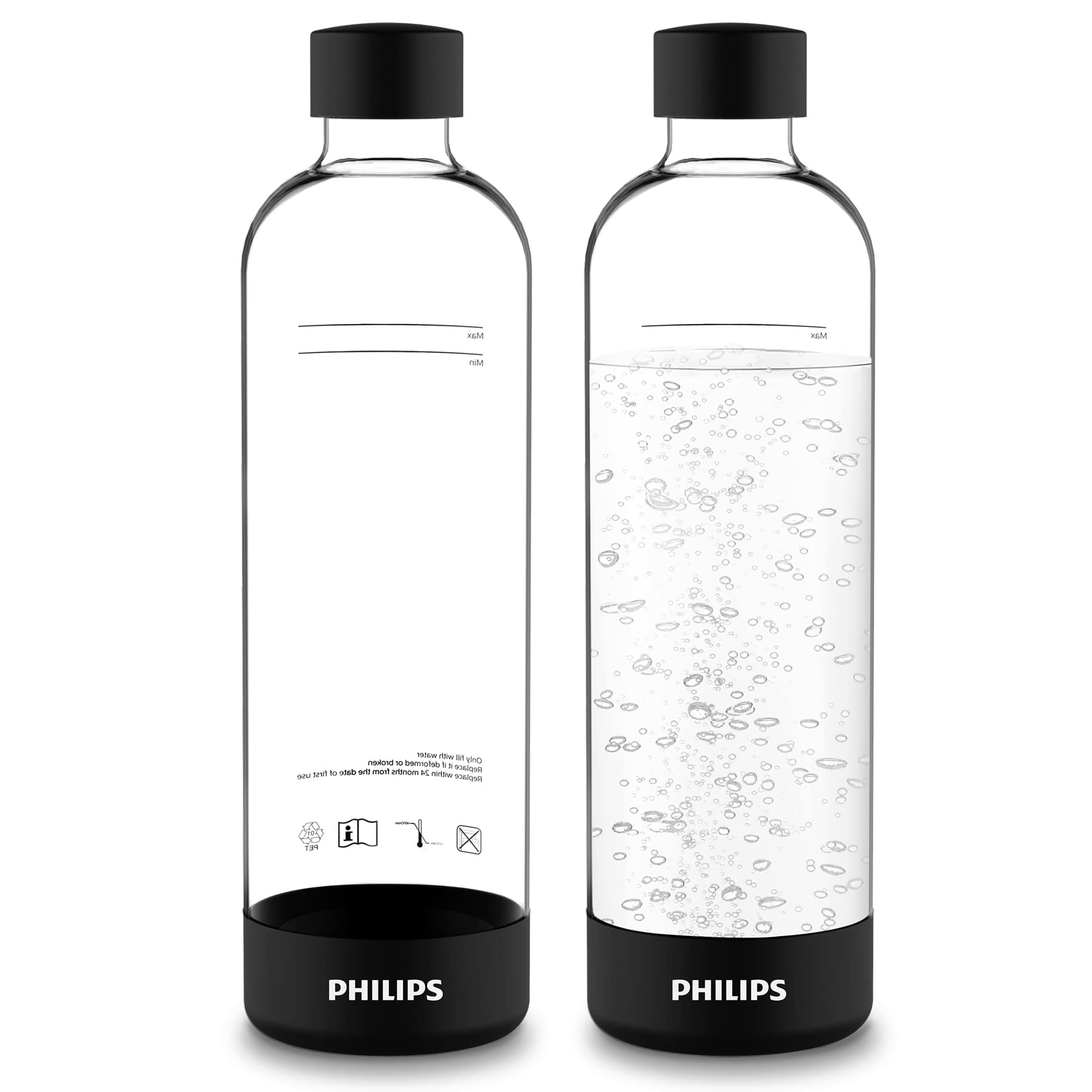 PHILIPS Carbonating Bottles, 1L Twin Pack Reusable PET Sparkling Water