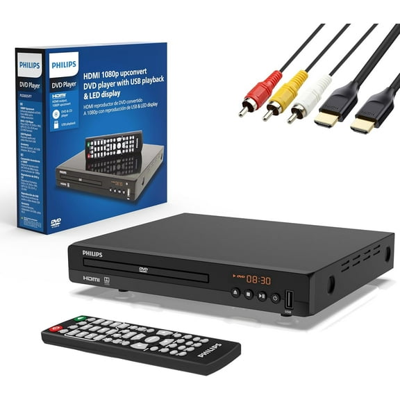 Philips 1080P All-Region DVD Player with HDMI and USB Input for TV, Cables included