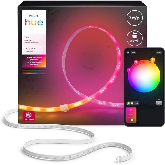 Philips Hue Flux LED Strip Light Extension, 7 ft, App & Voice Control, Color Changing Ambiance