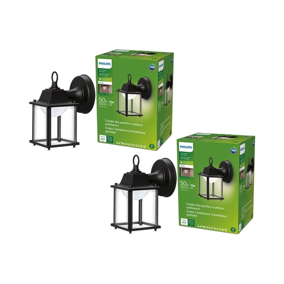 PHILIPS LED Outdoor Square Wall Lantern 2-Pack Bright White (3000K) 600 Lumen (11W = 50W) Weather Resistant