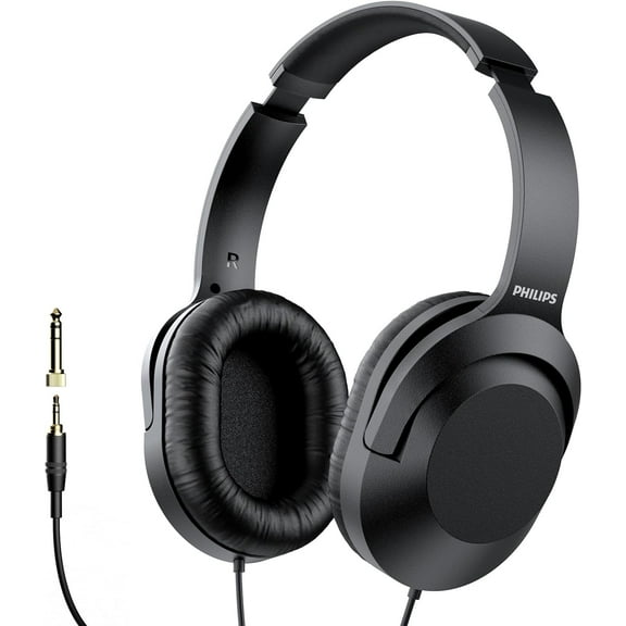 PHILIPS Over Ear Wired Stereo Headphones for Podcasts, Studio & Recording Keyboard and Guitar with 6.3 mm (1/4") Add On Adapter, Rotating Cups, 2 Meters Cable