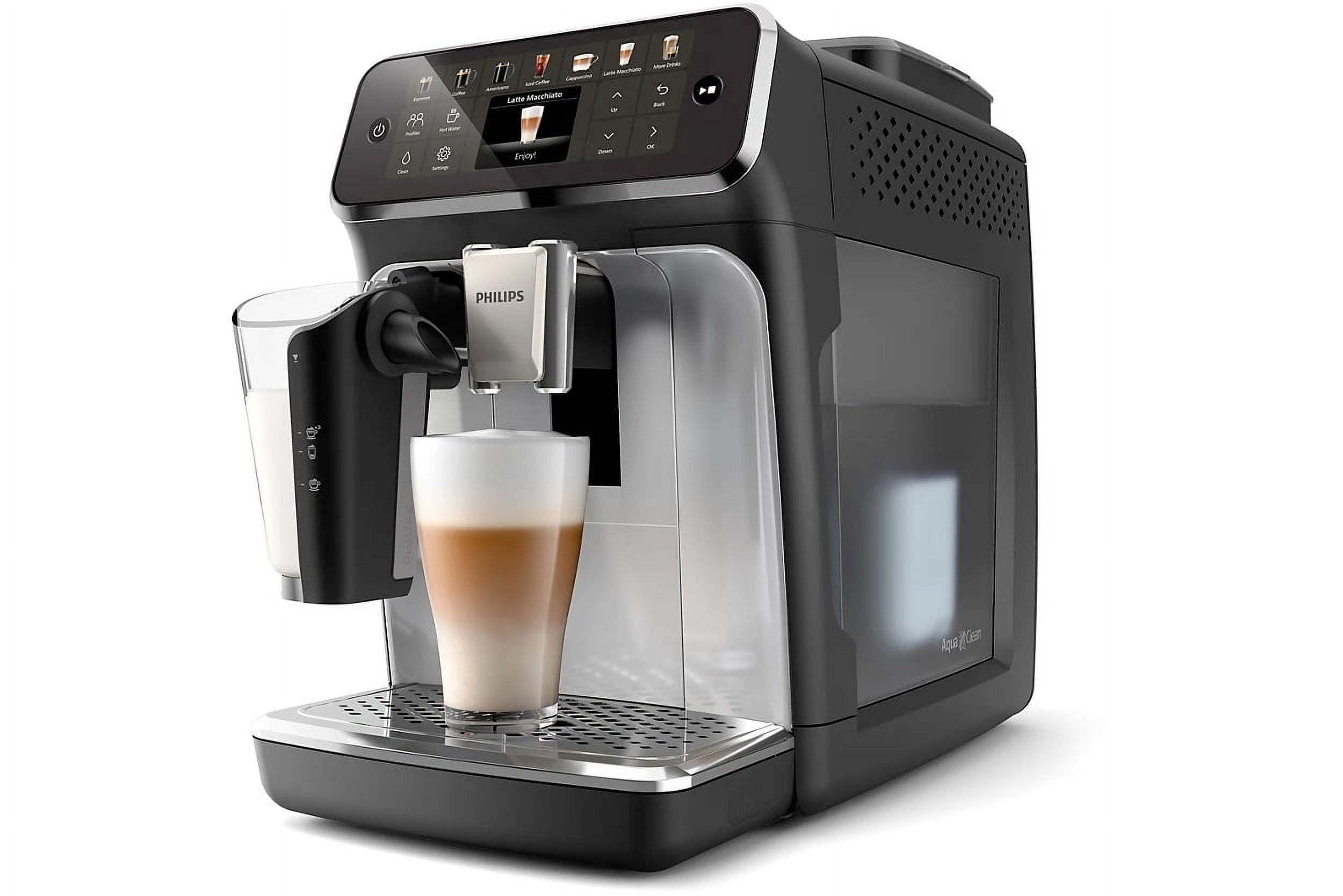 Philips 4400 Series Black Stainless Steel Automatic Espresso Machine with Grinder and Steam Wand