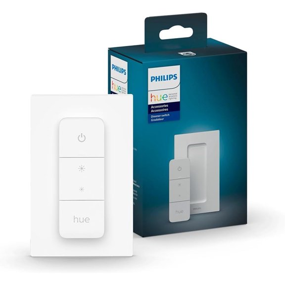 PHILIPS Smart Dimmer Swit with Remote, White, 1 Pack, Turns Lights On, Off, Dims or Brightens, Smart Control, Requires Bridge, Easy, No-Wire Installation