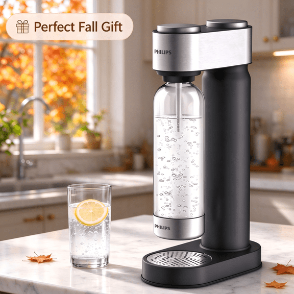PHILIPS Stainless Steel Sparkling Water Maker, Modern Soda Streaming Machine for Daily Life & Convenient Use, BPA-Free Soda Maker (Cylinder Not Included), Enjoy Sparking Water Anytime, Black