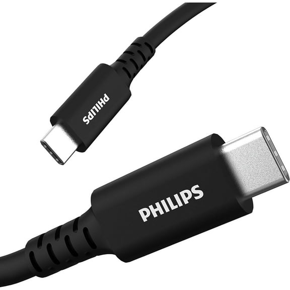 PHILIPS USB-C to USB-C Charging Cable, 6 Ft Long Cord, 60W, USB-If Certified, Compatible W/iPad Pro, MacBook Pro, Samsung Galaxy S21/S10/S9/S8/Plus, Google Pixel 5/C/3/2/XL, Black, DLC4106C/37