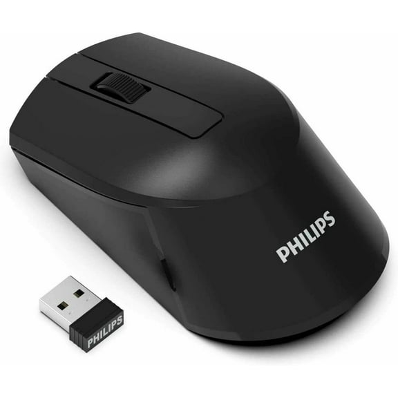 PHILIPS Wireless Mouse 3-Button Ergonomic Optical Mouse 1600 DPI with Nano Receiver for Windows, MacOS, Xbox One, PS4 & More — USB Plug and Play