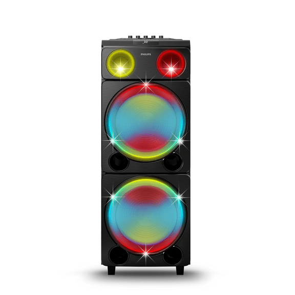 PHILIPS TAX5509 Bluetooth Party Speaker, 130W Sound, Full Rainbow Lights, DJ Effects, Mic & Guitar Input, Wireless Pairing, Black