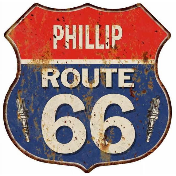 PHILLIP Route 66 Sign Shield Metal Gift Man Cave Gift 211110002426