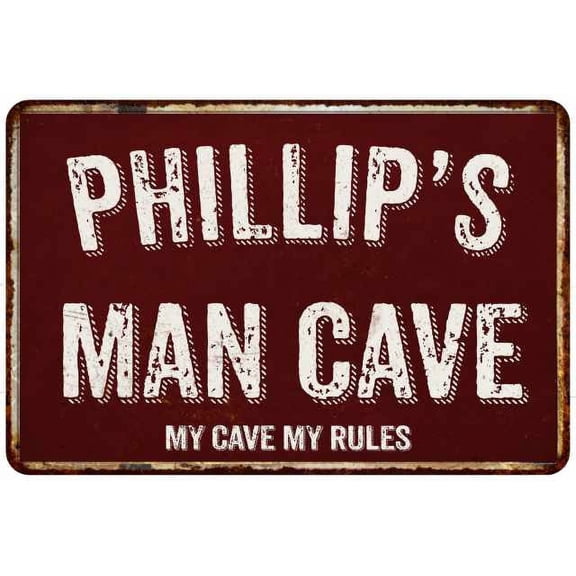 PHILLIP'S Man Cave Red Grunge Sign Metal 8x12 Decor 208120003425