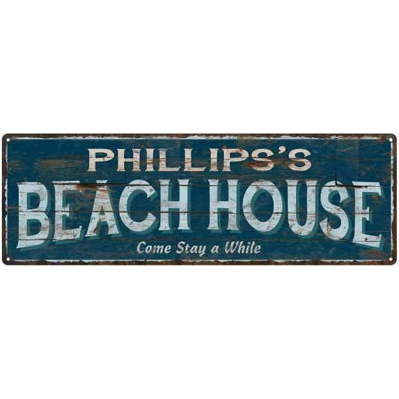 PHILLIPS'S Beach House Blue Rustic Cabin Home Decor 6x18 Metal 206180026047