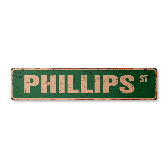 PHILLIPS Vintage Plastic Street Sign Childrens Name Room Sign | Indoor/Outdoor |  24" Wide