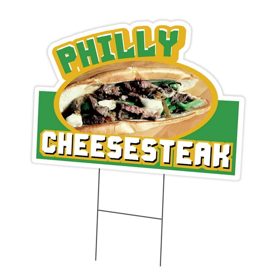 PHILLY CHEESESTEAK Yard Sign 18" X 24" & Stake outdoor plastic window | Advertise Your Business | Stake Included Double Sided Image | Made in The USA