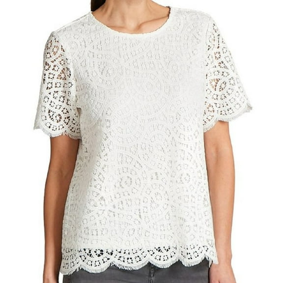PHILOSOPHY Women's Short Sleeves Lace Top in White, X-Large
