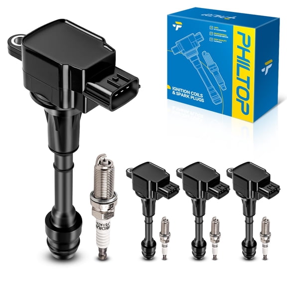 PHILTOP Ignition Coil Pack and Iridium Spark Plugs Fits for Nissan 2002-2006 Altima 2.5L, Nissan 2002-2006 Sentra 2.5L, 4PCS UF350
