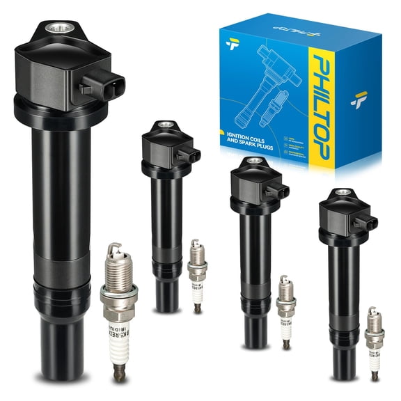PHILTOP UF499 Ignition Coil Pack and Iridium Spark Plugs Kit Fits for Hyundai 2006-2011 Accent, Kia 2006-2011 Rio, Kia 2006-2011 Rio5, 4PCS