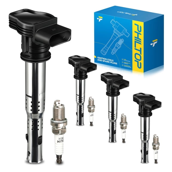 PHILTOP UF575 Ignition Coil Pack and Iridium Spark Plugs Kit Fits for Volkswagen 2009-2017 Tiguan, 2006-2010 2012-2013 Jetta 2.0T, 2009-2016 CC, Audi 2011-2016 Q5, 2010-2013 2015-2016 A4 Quattro,