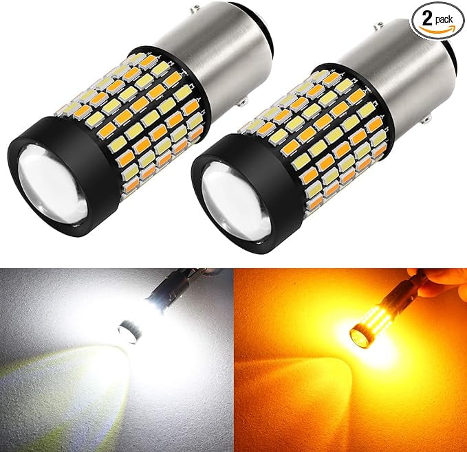 PHINLION Super Bright White Amber Dual Color Switchback 1157 2057 2357 7528 LED Bulbs with Projector for Car Front Turn Signal Parking Lights