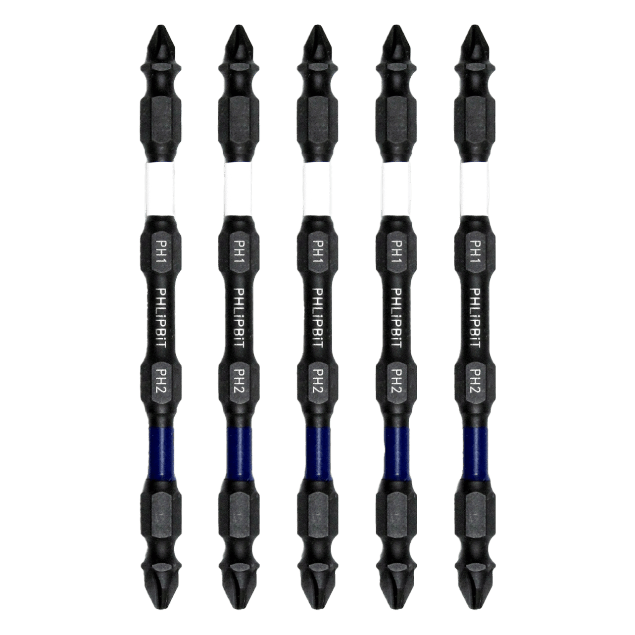 PHLiPBiT ORiGiNAL - PH1+PH2, 4 INCH, 5pk. Double End+Double Duty, 1/4" Quick Connect IMPACT BiT, USA IRPB4PH1PH2-5, (PH1 White Drives #4/6 + PH2 Blue #8/10 Phillips Screw) Fits "ULT" MULTi S/Driver