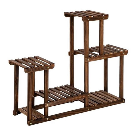 PHO-0QJQ7MDW-US 4 Tier 7 Potted Pine Flower Rack Garden Shelves Mutifunctional Plant Stand Unit Holder, Carbonized