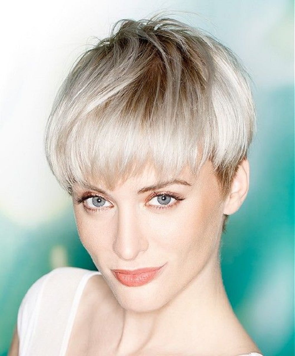 PHOCAS 8" Short Wigs for Women Layered Blonde Pixie Wigs with Bangs