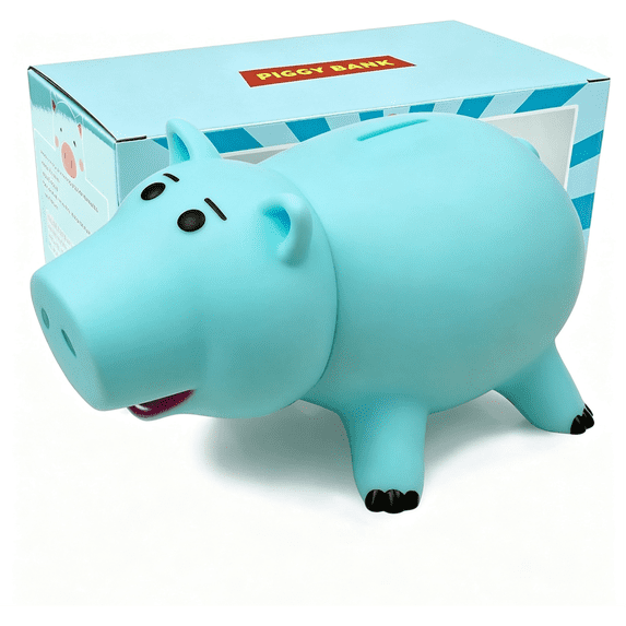 PHOCAS Unbreakable Blue Piggy Bank - Cute Plastic Coin Bank , Compact Money Saving Jar for Girls & Boys, Perfect Birthday Christmas Gift for Toddlers