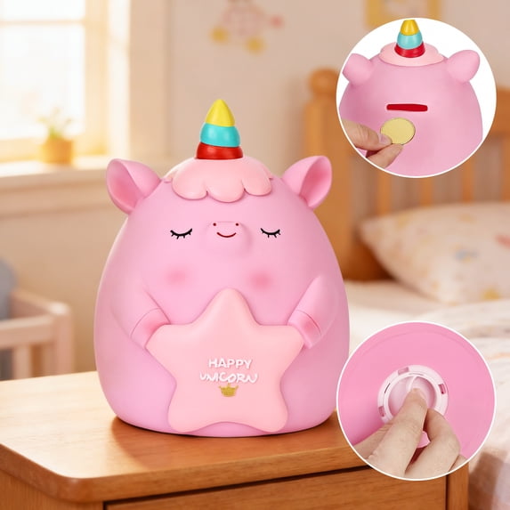 PHOCAS Unicorn Piggy Bank, Unbreakable Pink Coin Bank for Unicorn Lovers, Durable Money Box
