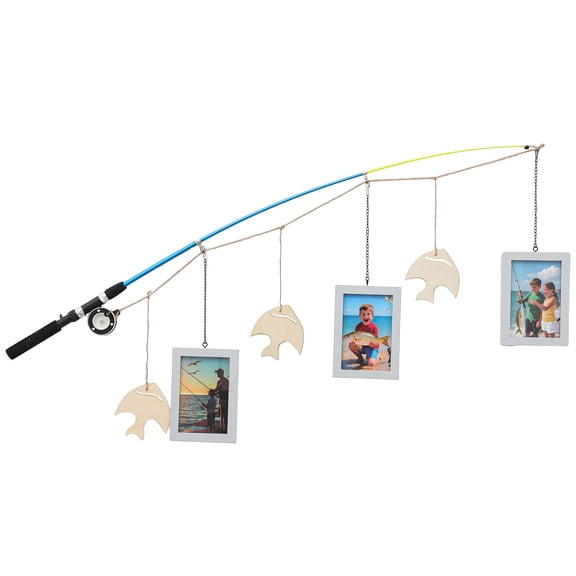 PHOENANCEE Fishing Pole Picture Frames,Fisherman Frame 4.72"x6.69",Hanging Display Wall Decor for Father's Day,Birthday,Christmas,Nursery,Kids Boys Room,Bathroom,Lake Cabin House,(Gray) A101