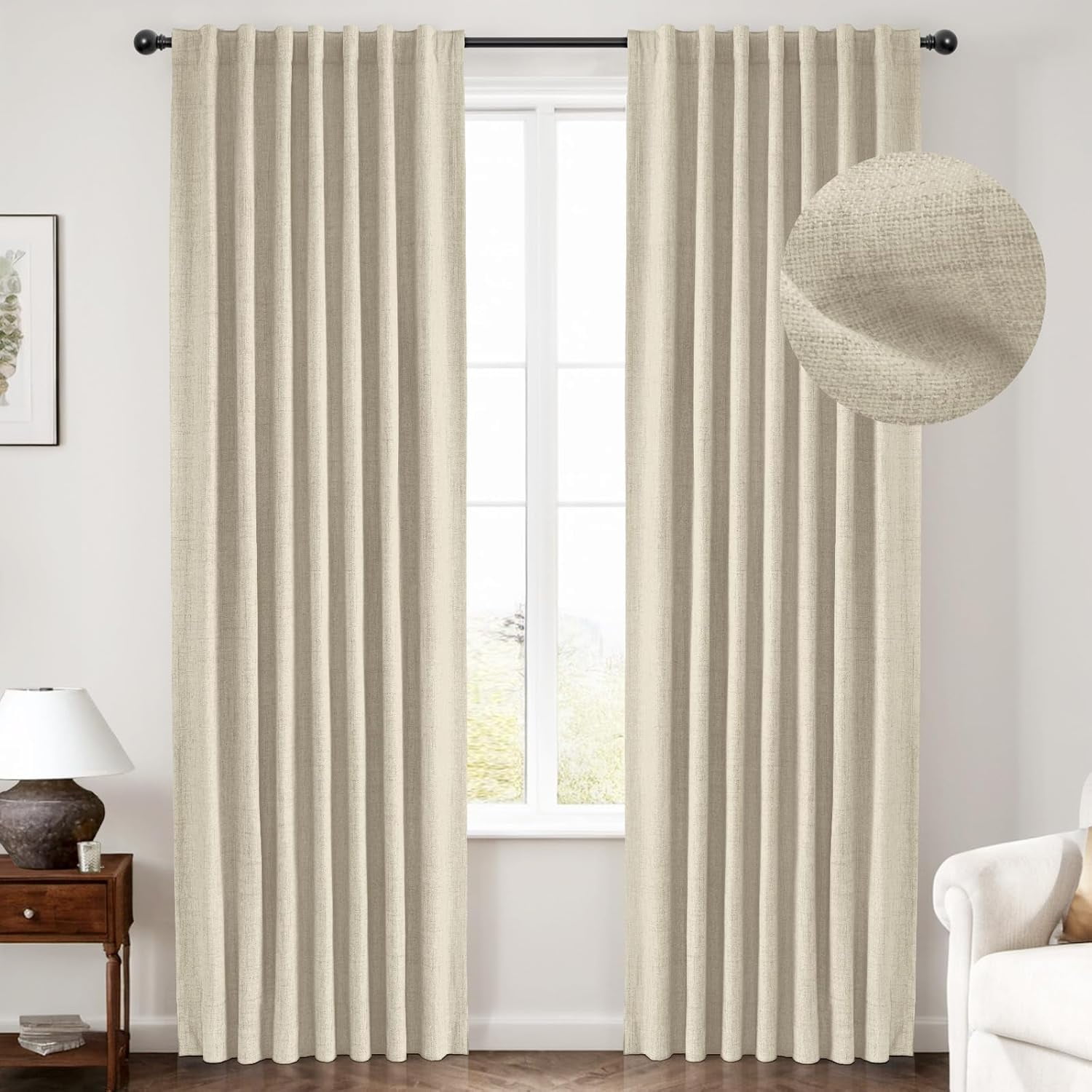 PHOENIGON 100% Blackout Shield Linen Blackout Curtains for Bedroom