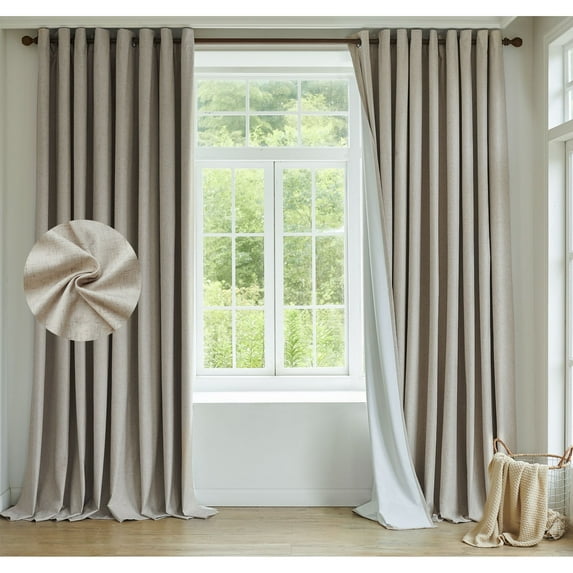 PHOENIGON 100% Waterproof and Blackout Solid Color Polyester Linen Textured Curtains Panel(Set of 2)