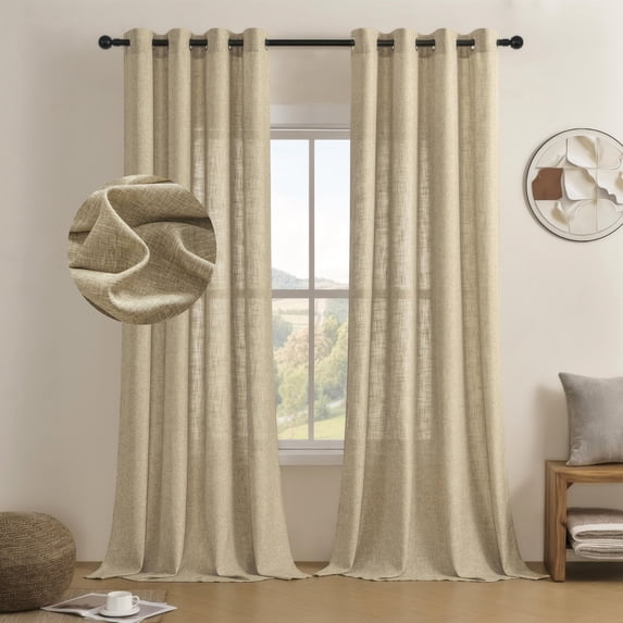 PHOENIGON Polyester Linen Textured Light Filtering Semi-Sheer Grommet Curtain Pair