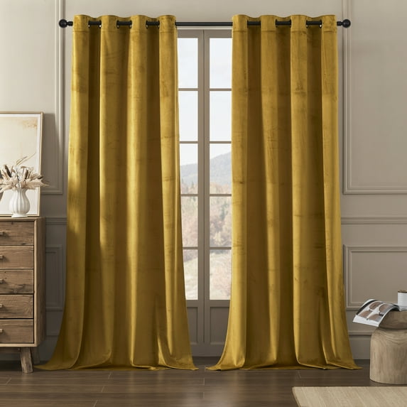 PHOENIGON Velvet Solid Color Metal Grommets Room Darkening Curtain Panels (Set of 2 )