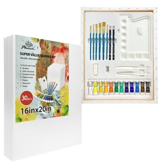 Pre-Printed Canvas & Paint Art Set. Ready to Paint 5 x 7 Canvas Panels,  12 Tempera Paints, 6 Easy-Grip Assorted Paintbrushes Included. Panda, Fox &  Glitter Unicorn 