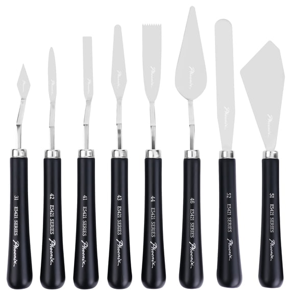 PHOENIX 8PCS Artist Palette Knife Set, Stainless Steel Painting Spatula with Black Solid Wood Handle, Multi-shape Paint Scraper for Oil, Acrylic, Canvas Art, Clay Sculpting