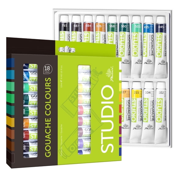 PHOENIX Gouache Paint Tubes - 18x12ml / 0.4 fl oz Non-Toxic Gouache Painting Supplies Art Paints Set for Adults, Beginners, Students