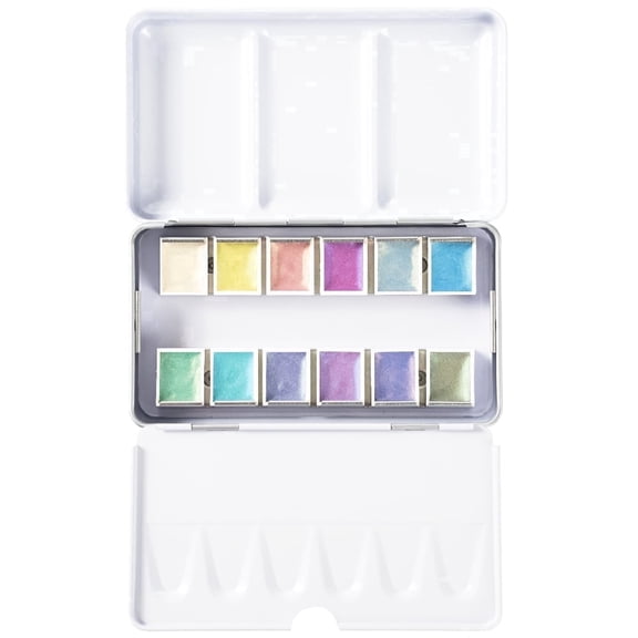PHOENIX Iridescent Watercolor Paint Set, 12 Half Pan Color Shifting Pearl Paint, Glitter Pearlescent Portable Palette for Artist