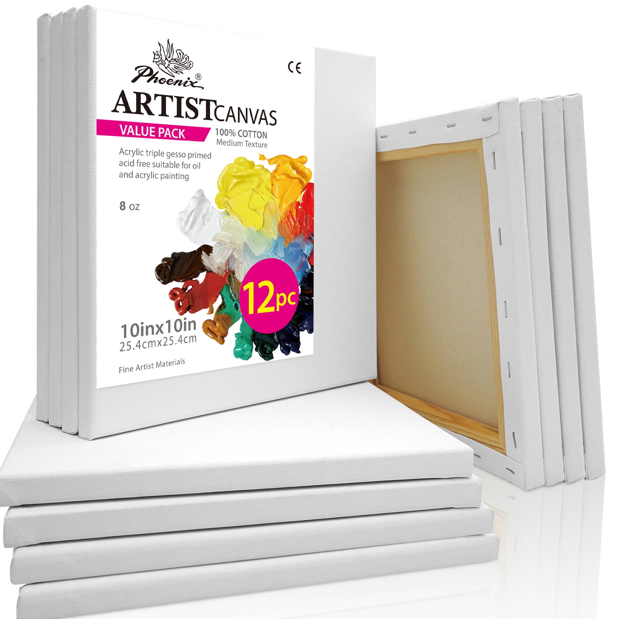 10 Assorted Medium Stretched Artist Paint Canvases (10 Pack), 10 Medium  Canvas Set - QFC
