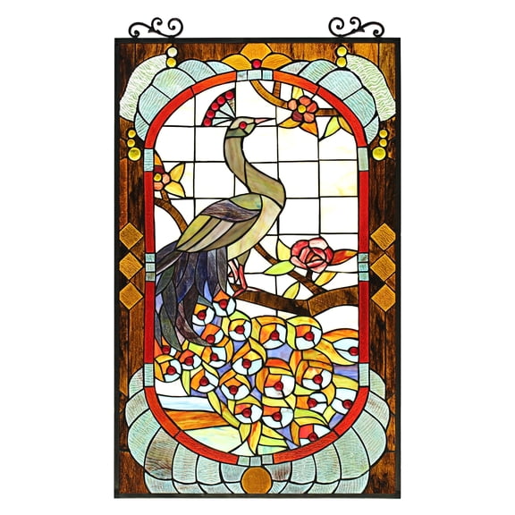 PHOENIX Tiffany-Style Animal Stained Glass Window Panel 33" Height