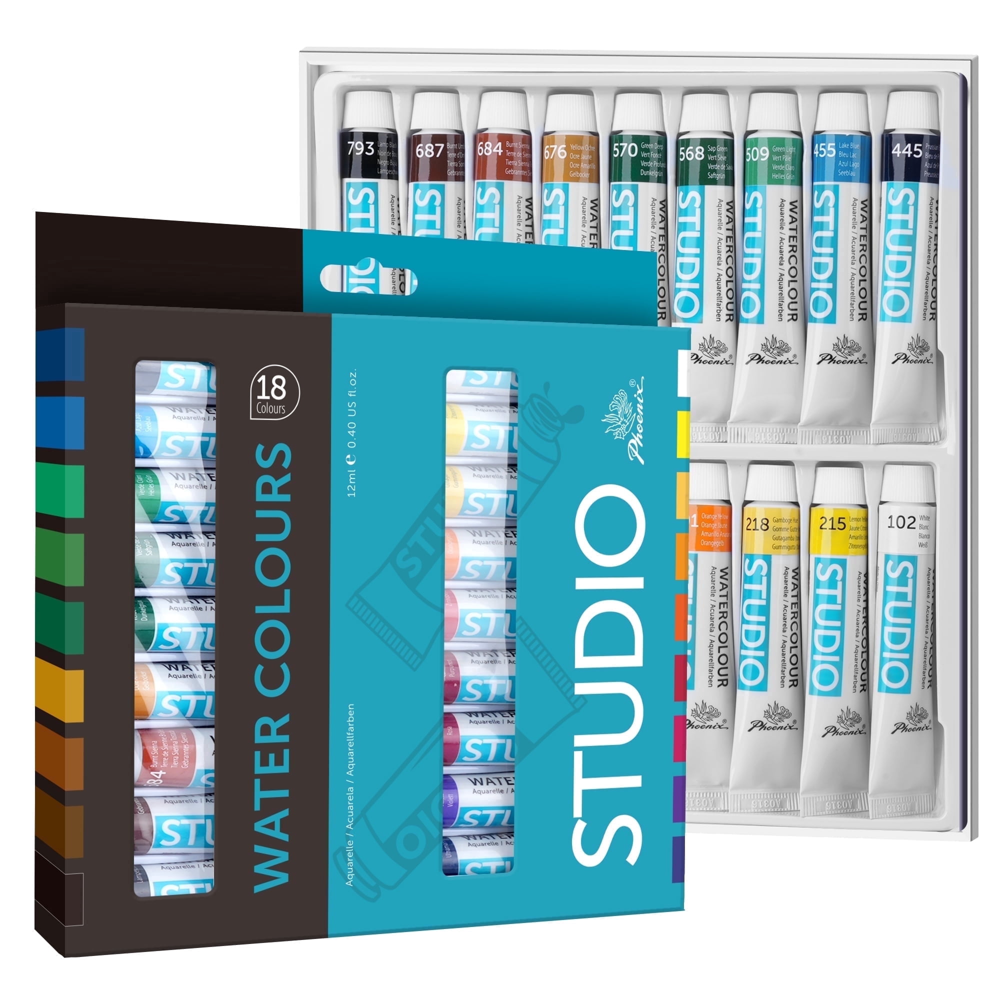 Phoenix 18x12ml Multicolor Matte Watercolor Art Paints 18 Pack