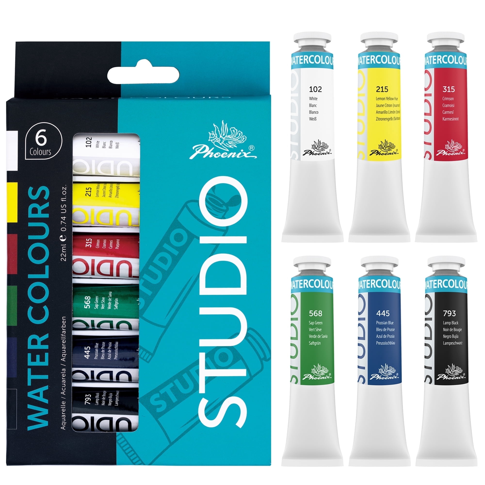 PHOENIX Watercolor Paint Tubes 6x22ml / 0.74 fl oz Non-Toxic Water Color Paint Adult Set, Watercolors Painting Supplies Art Paints for Beginners