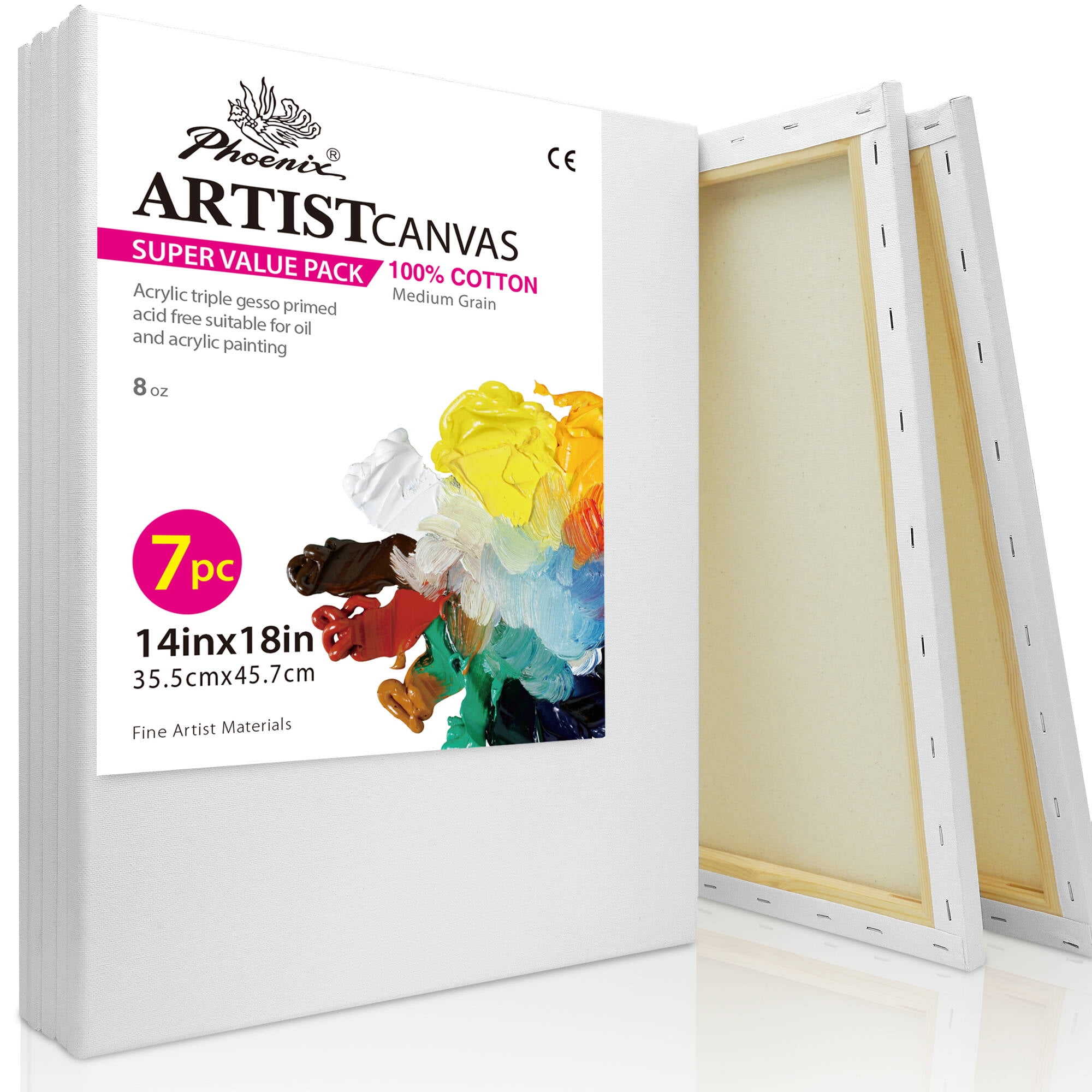 PHOENIX Bulk Blank Canvases 14x18 inch, 7 Pack, Medium Texture, 100 Cotton, Ideal for Artists