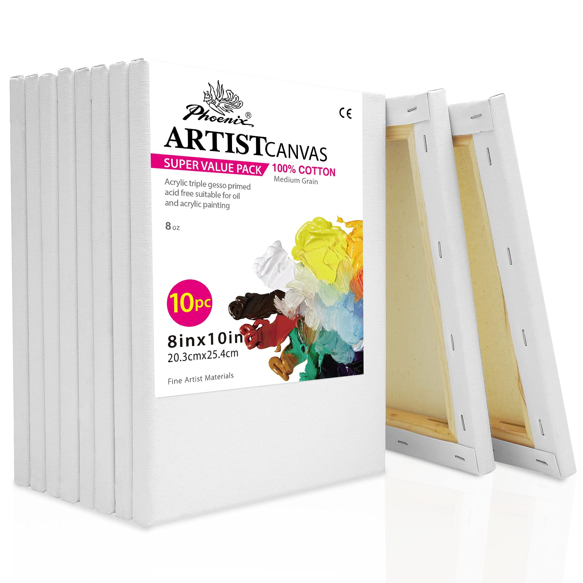 Phoenix Extra Large Blank Canvas 24x36 inch - 4 Pack 100% Cotton 12 oz. Triple Primed Pre Gessoed White Stretched Canvases for Painting - Ready to