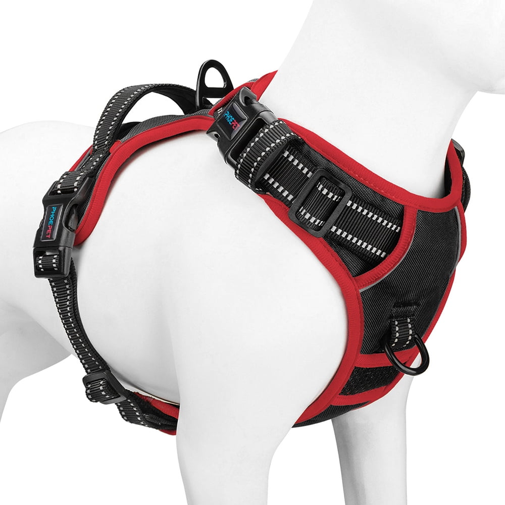 PHOEPET 2019 Upgraded No Pull Dog Harness, Reflective Adjustable Vest, with a Training Handle + 2 Metal Leash Hooks+ 3 Snap Buckles +4 Slide Buckles