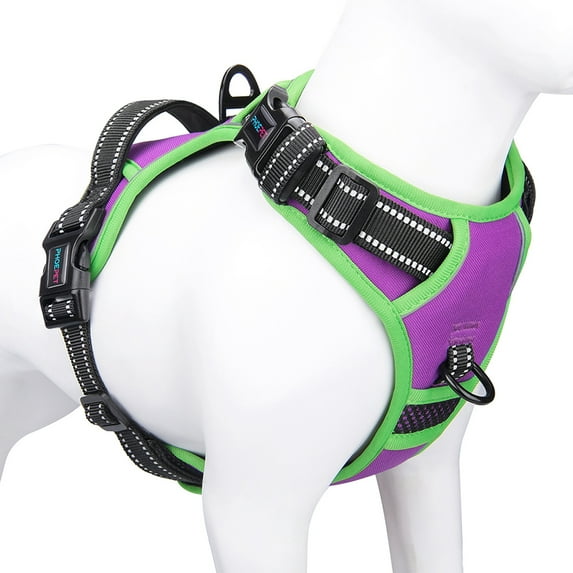 PHOEPET 2019 Upgraded No Pull Dog Harness, Reflective Adjustable Vest, with a Training Handle + 2 Metal Leash Hooks+ 3 Snap Buckles +4 Slide Buckles