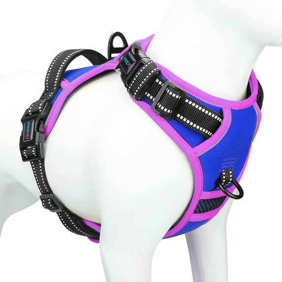 PHOEPET 2019 Upgraded No Pull Dog Harness, Reflective Adjustable Vest, with a Training Handle + 2 Metal Leash Hooks+ 3 Snap Buckles +4 Slide Buckles