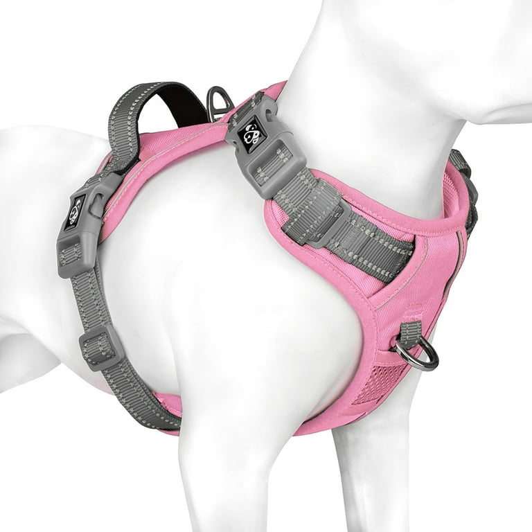 PHOEPET No Pull Dog Harness Unique Colors Reflective Adjustable Dog Vest with Soft Training Handle Metal Clips for Small Medium Large Dogs Baby Pink Base Grey Straps Walmart